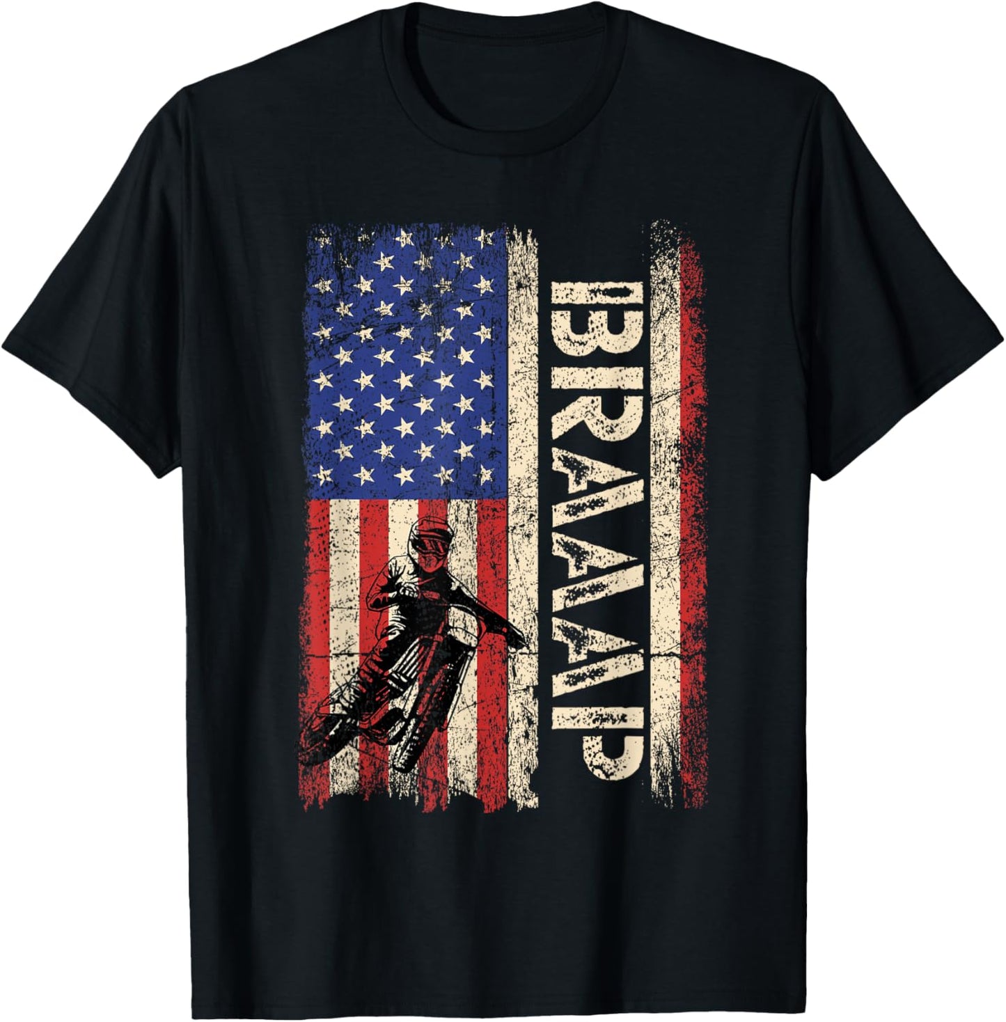 Braaap Dirt Bike USA American Flag Shirt Motocross Biker Men T-Shirt - T-Shirt | Black