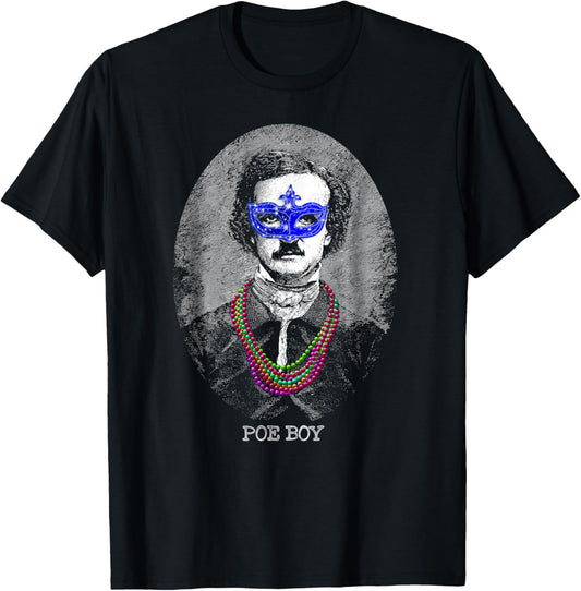 Funny Edgar Allan Poe Mardi Gras Mashup T-Shirt - T-Shirt | Black