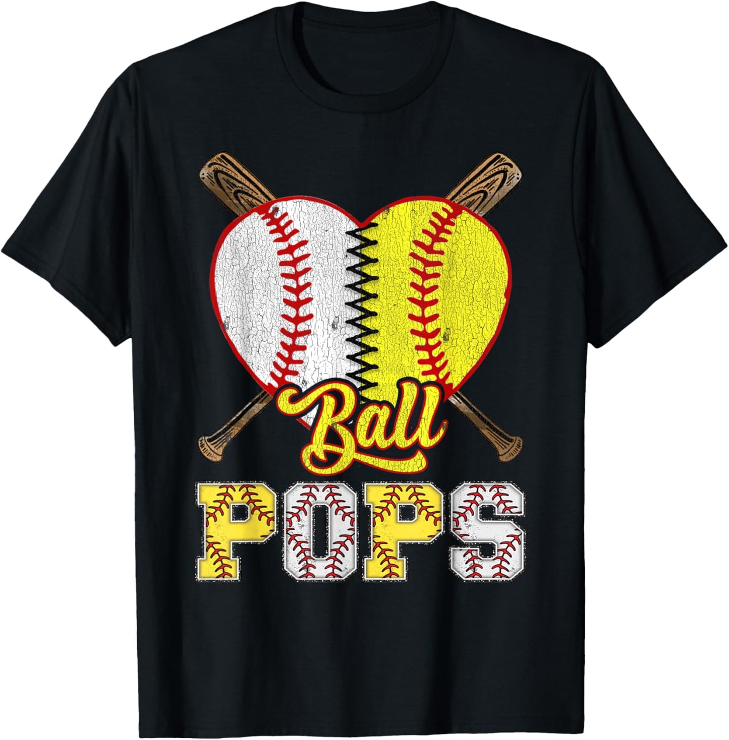 Pops Of Both Ball Pops Half Baseball Softball T-Shirt - T-Shirt | Black