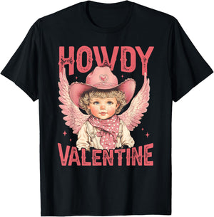 Cowboy Cupid Tight Hearts Love Western Howdy Valentine T-Shirt - T-Shirt | Black
