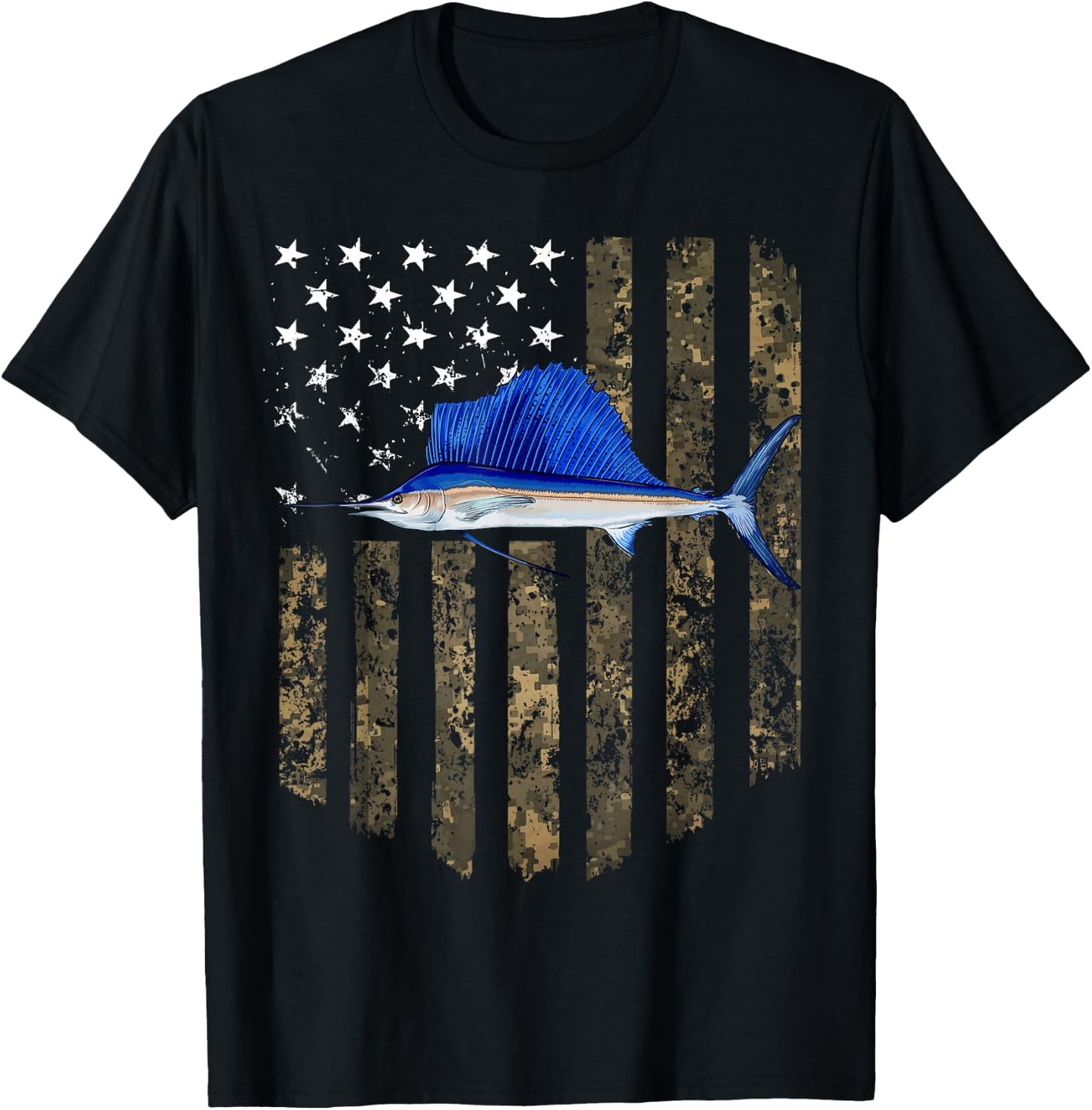 Camo American Flag Sailfish Fishing 4th Of July Men T-Shirt - T-Shirt | Black