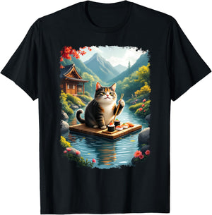 Kawaii Cat Lover Japanese Cats Owner Sushi Anime Otaku T-Shirt - T-Shirt | Black