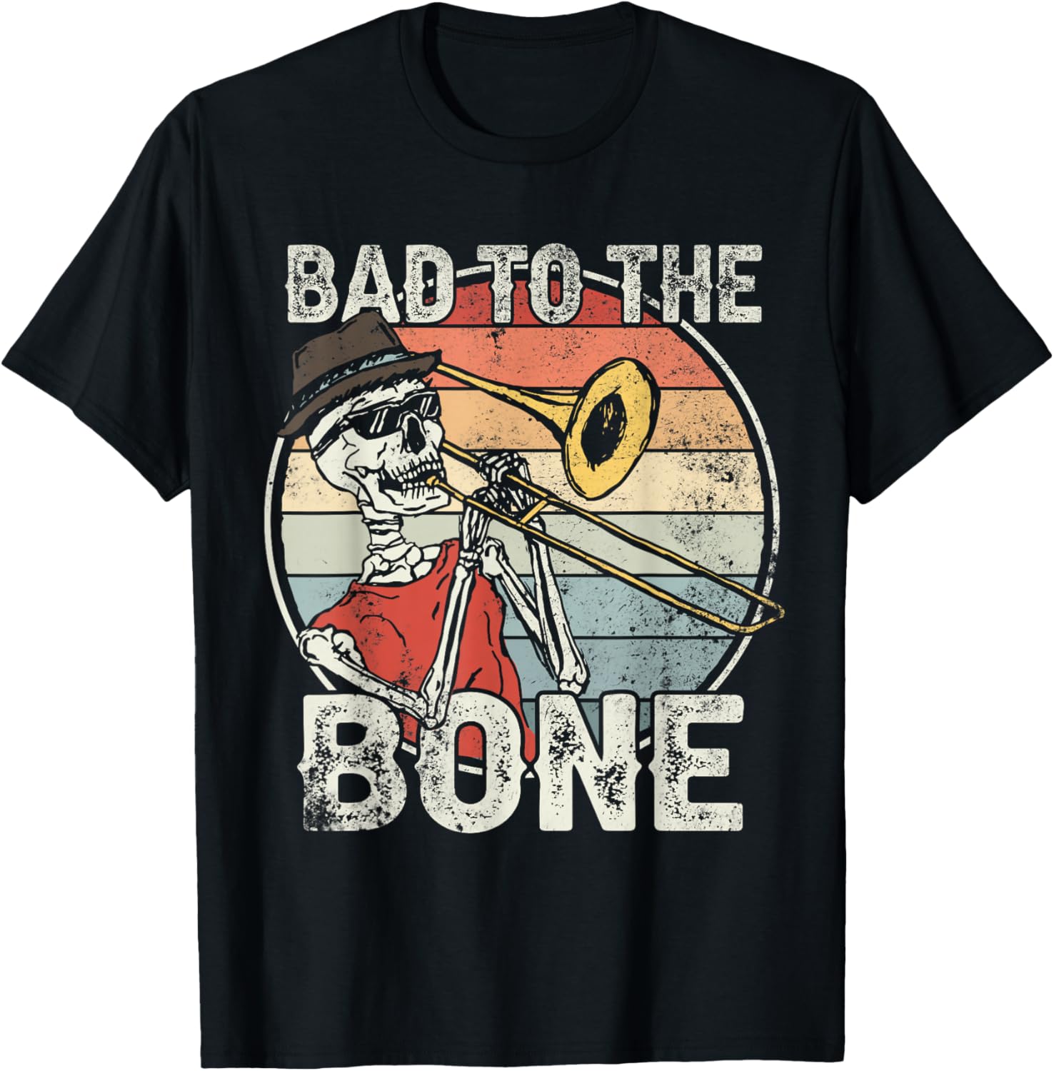 Trombone Bad to the Bone Retro Skeleton Marching Band Player T-Shirt - T-Shirt | Black