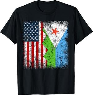 Djiboutian Roots | Half American Flags | America Djibouti T-Shirt - T-Shirt | Black