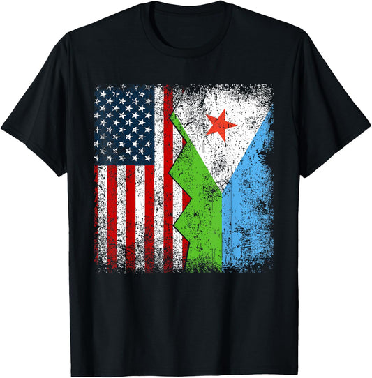 Djiboutian Roots | Half American Flags | America Djibouti T-Shirt - T-Shirt | Black