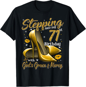 High Heels Stepping Into My 71st Birthday 71 and Fabulous T-Shirt - T-Shirt | Black