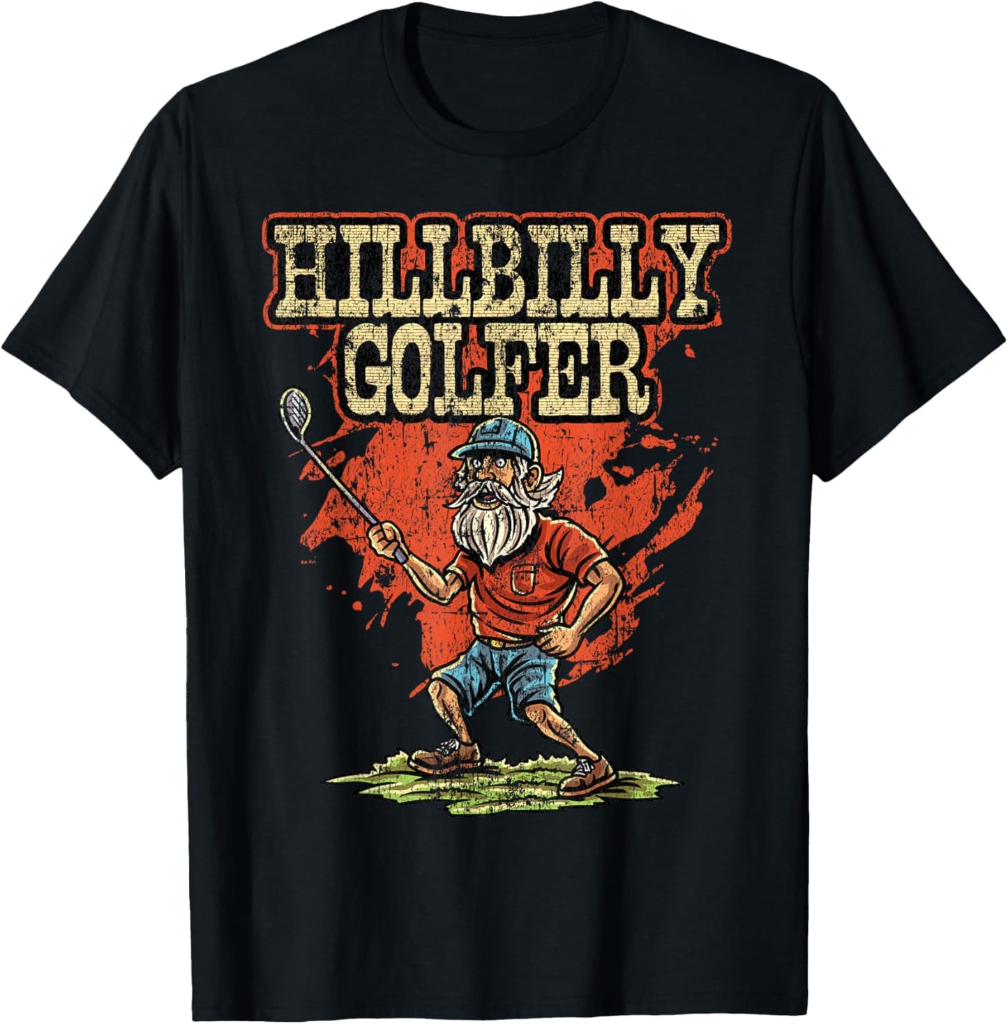 Hillbilly golfer Golf Golfer Golfing Cute Funny Fan Gag T-Shirt - T-Shirt | Black