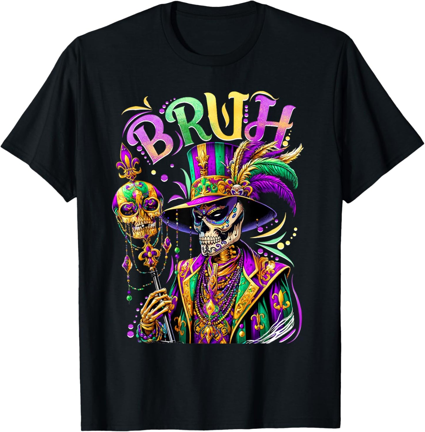 BRUH Mardi Gras Doctor New Orleans Skeleton Mardi Gras Skull T-Shirt - T-Shirt | Black
