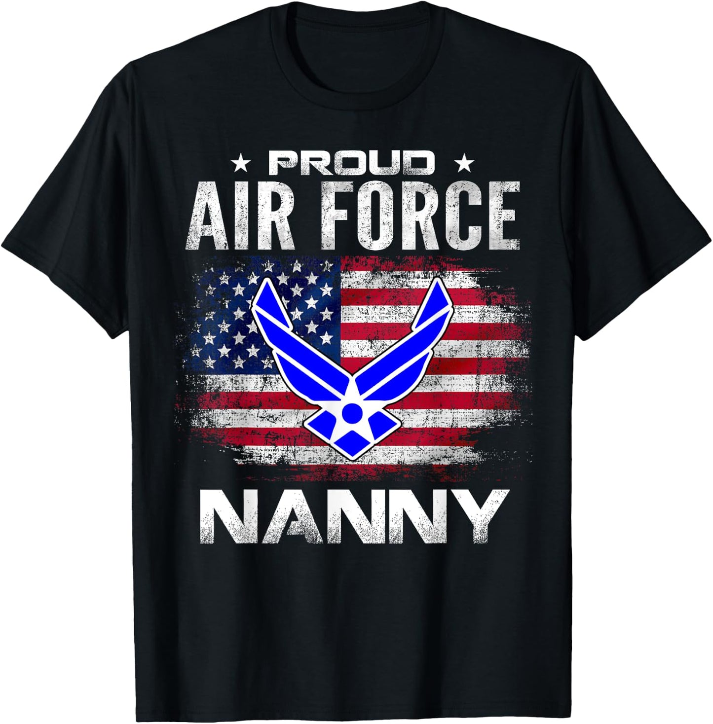 Proud Air Force Nanny With American Flag Gift Veteran T-Shirt - T-Shirt | Black