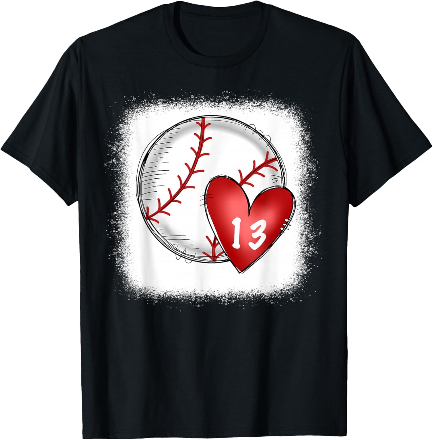 Bleached Custom Baseball Mom Number 13 Heart for Mom T-Shirt - T-Shirt | Black