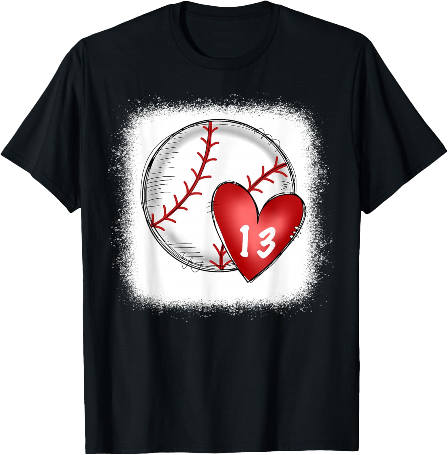 Bleached Custom Baseball Mom Number 13 Heart for Mom T-Shirt - T-Shirt | Black