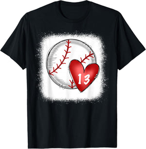 Bleached Custom Baseball Mom Number 13 Heart for Mom T-Shirt - T-Shirt | Black