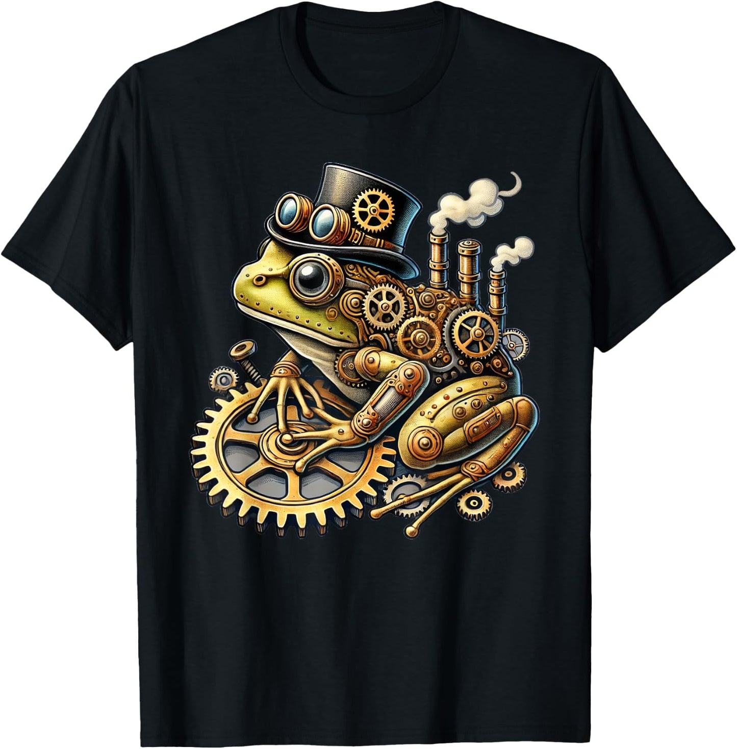 Steampunk Frog Fantasy Apparel Steampunk Frog Art - -Adults & Kids - Black - Small - Short Sleeve - Cotton Blend - Machine Wash T-Shirt - T-Shirt | Black