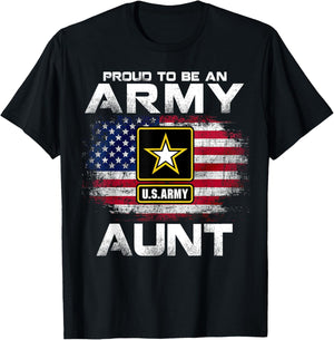 Proud To Be An Army Aunt With American Flag Gift Veteran T-Shirt - T-Shirt | Black