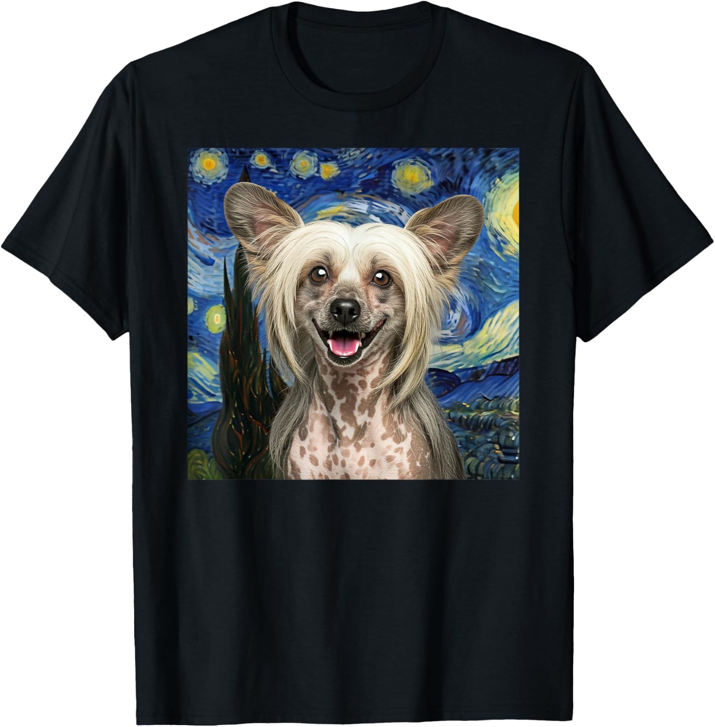 Chinese Crested Starry Night Dog Lover Gift Men Women Kids T-Shirt - T-Shirt | Black