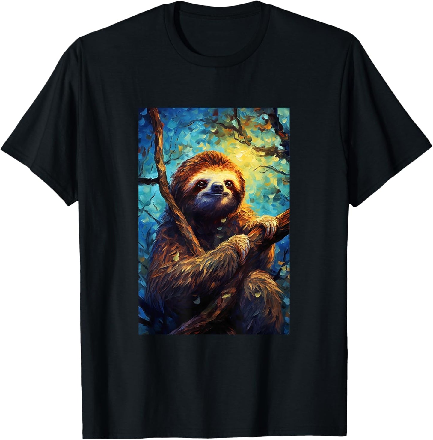 Sloth - Van Gogh Style - Starry Night T-Shirt - T-Shirt | Black