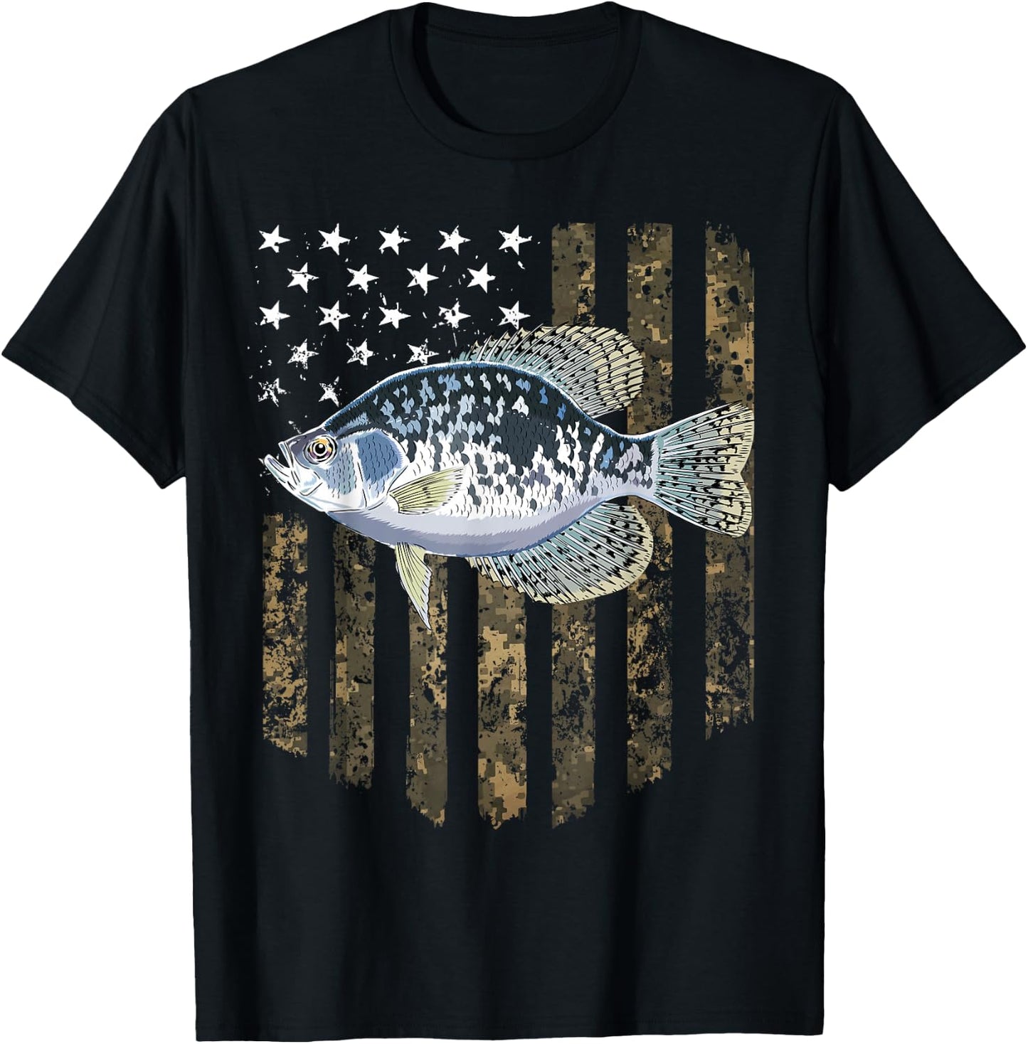 Camo American Flag Crappie Fishing 4th Of July T-Shirt - T-Shirt | Black