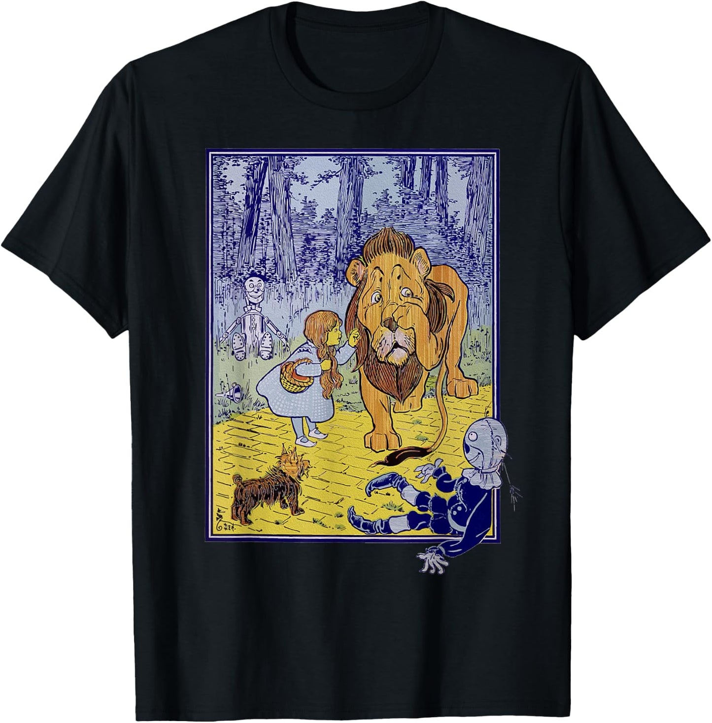 Vintage Wizard of Oz Lion Scarecrow Tin Man Dorothy Toto T-Shirt - T-Shirt | Black