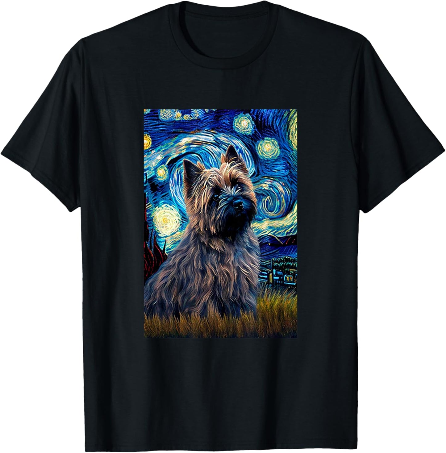 Cairn Terrier in Starry Night Painting Dog Mom Dad Men Women Kids T-Shirt - T-Shirt | Black