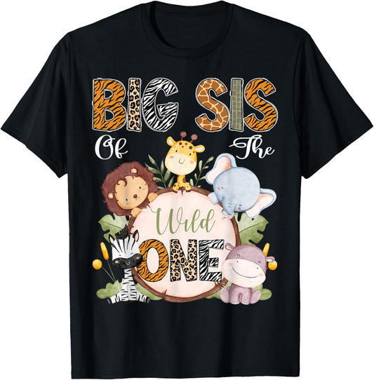 Big Sis Of The Wild One 1St Birthday Safari Woodland T-Shirt - T-Shirt | Black