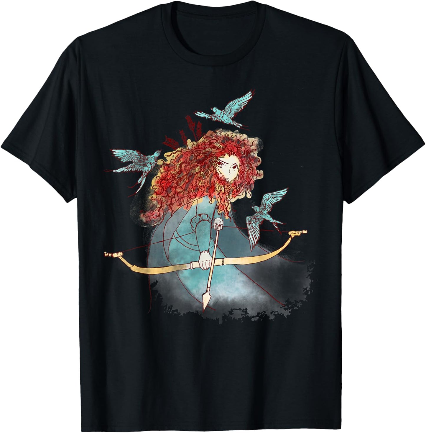 Disney Brave Merida Watercolor Sketch Portrait T-Shirt - T-Shirt | Black