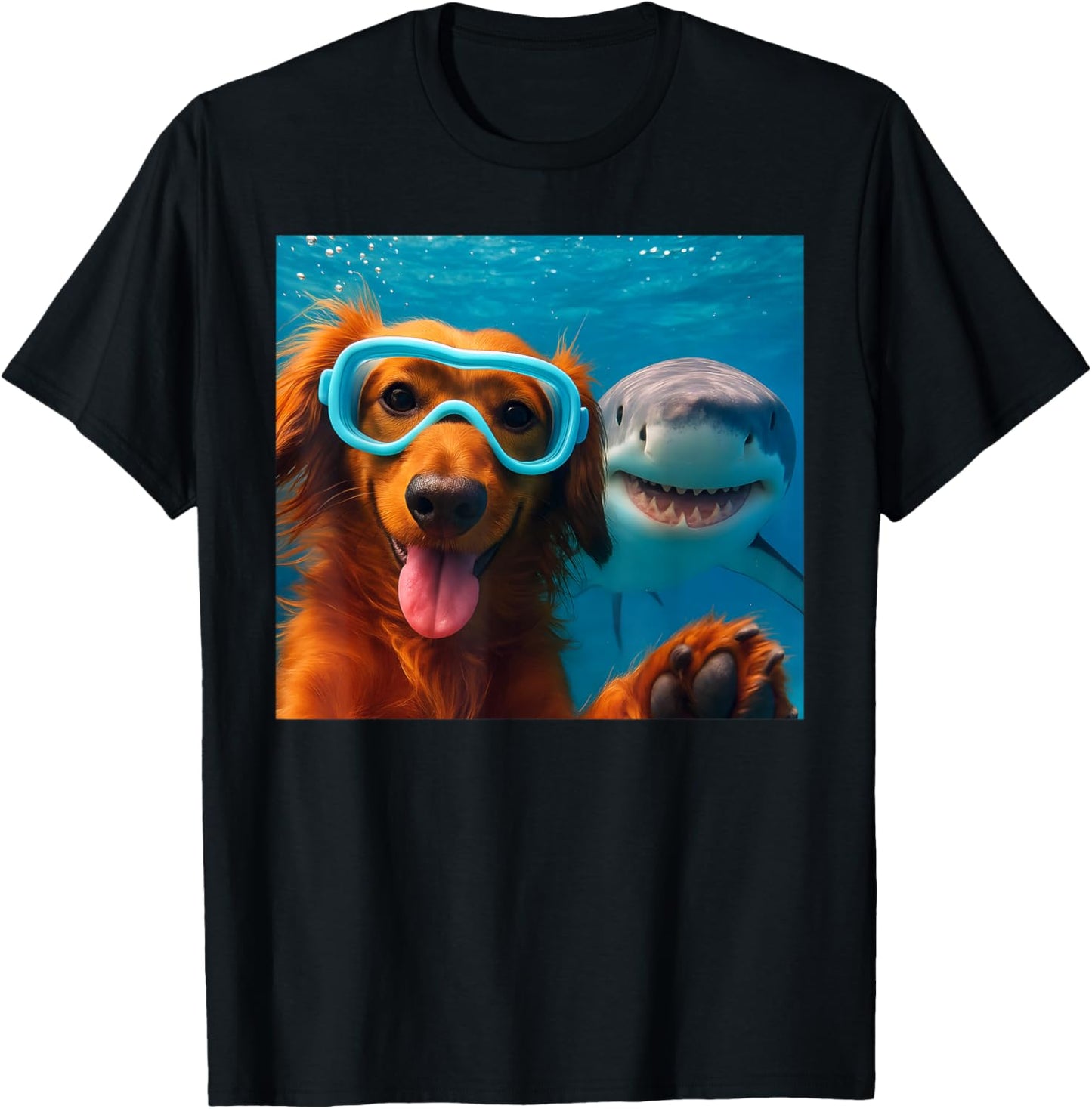 Funny Dachshund Doxie Dog Selfie with Shark Ocean Lovers T-Shirt - T-Shirt | Black