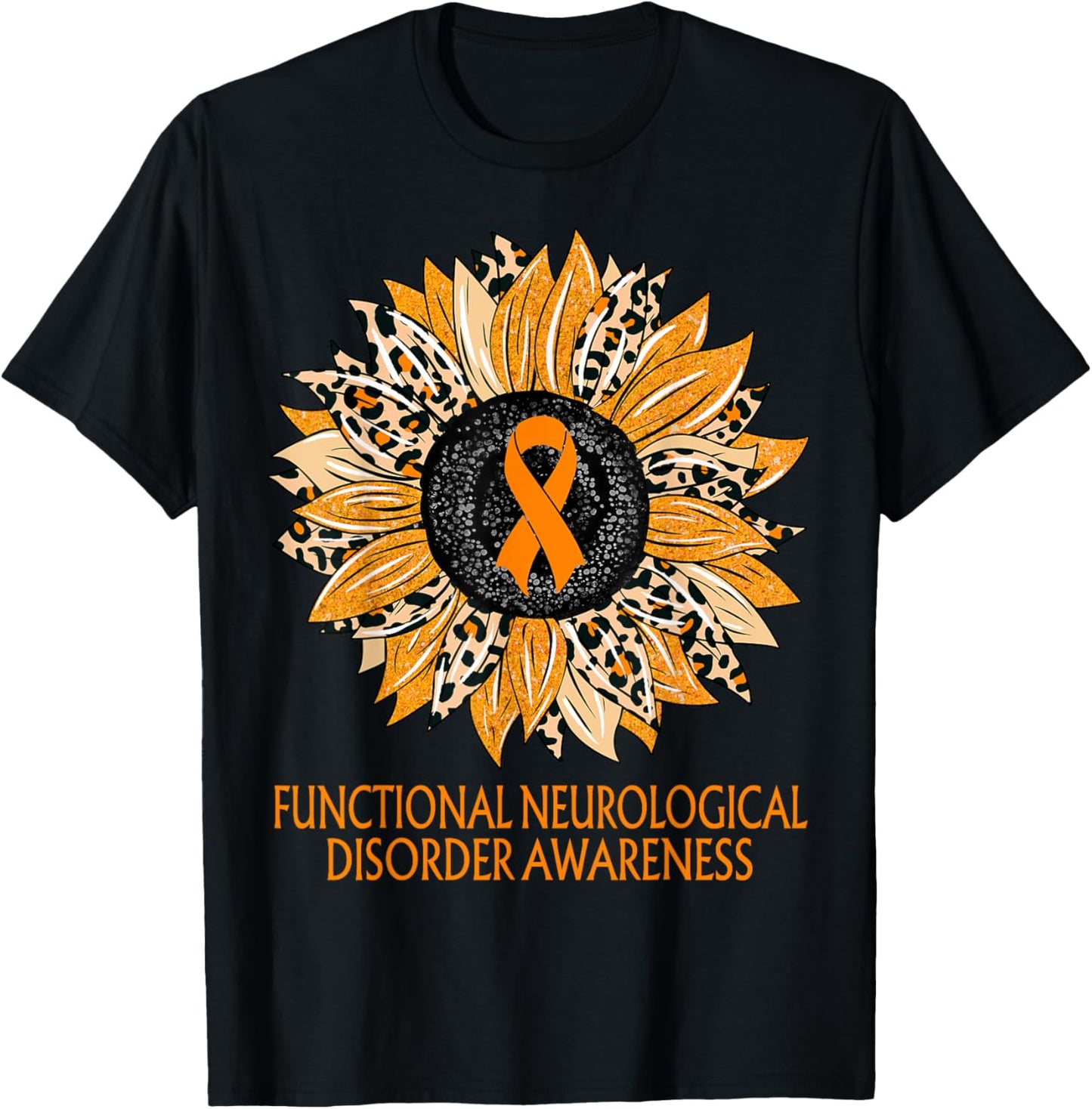 Leopard Sunflower Functional Neurological Disorder Awareness T-Shirt - T-Shirt | Black