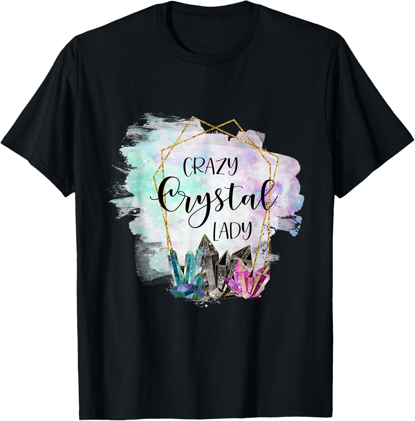 Crazy Crystal Lady Reiki Sage Lover Women's Chakra Design T-Shirt - T-Shirt | Black