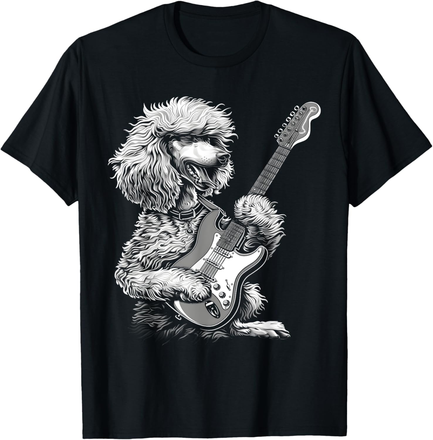 Funny Poodle Dog Playing Electric Guitar Rock Dog Dad T-Shirt - T-Shirt | Black