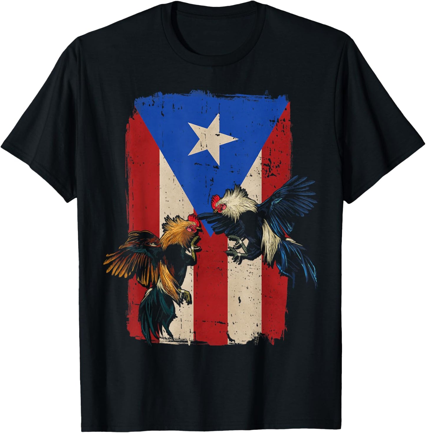 Puerto Rico Flag Cockfighter Game Fowl Cockfighting Rooster T-Shirt - T-Shirt | Black