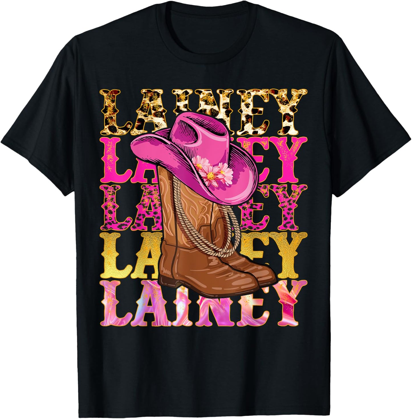 Lainey First Name Personalized Birthday Cowgirl Outfit T-Shirt - T-Shirt | Black