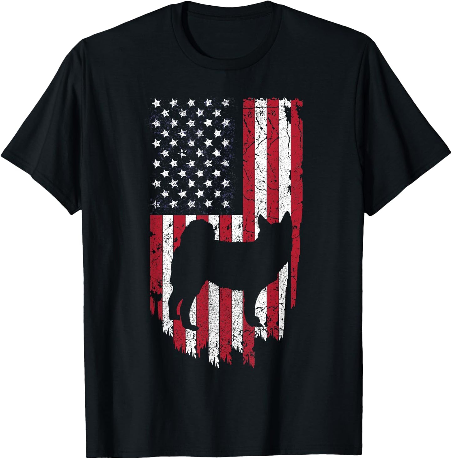 Norwegian Elk-hound Dog Silhouette Shirts, 4th Of July USA Women Kids Men T-Shirt - T-Shirt | Black