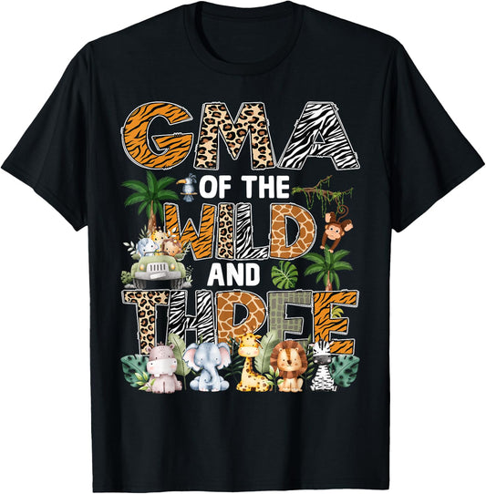Gma Of The Wild Three Zoo 3Rd Birthday Safari Jungle T-Shirt - T-Shirt | Black