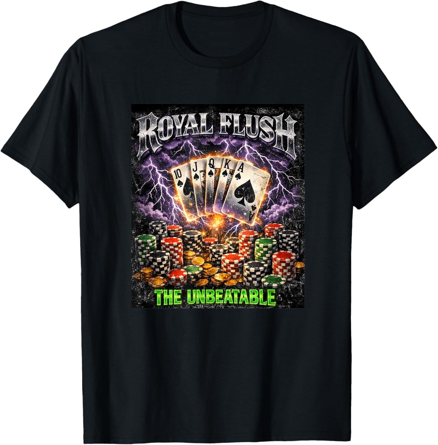 Poker Royal Flush The Unbeatable Retro Bootleg Card Player T-Shirt - T-Shirt | Black