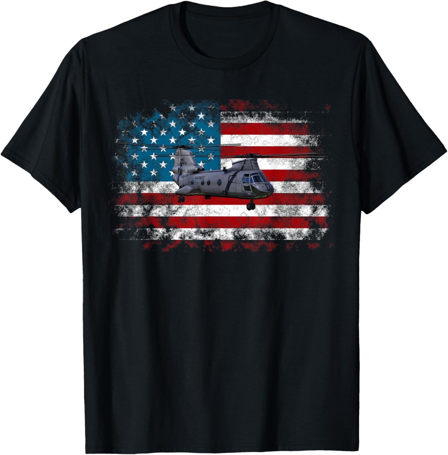 Ch-46 Sea Knight Helicopter Veteran T shirt US Flag T-Shirt - T-Shirt | Black