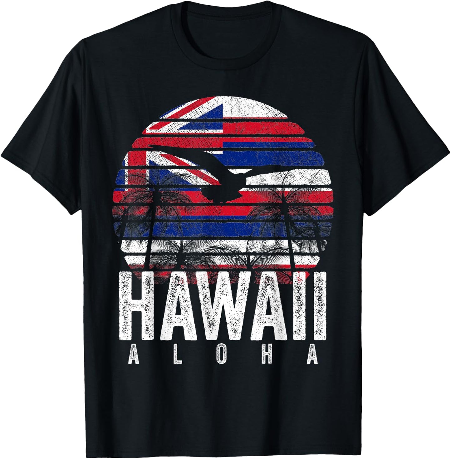 Retro Aloha Hawaii Flag Hawaiian Island Vintage Men Women T-Shirt - T-Shirt | Black