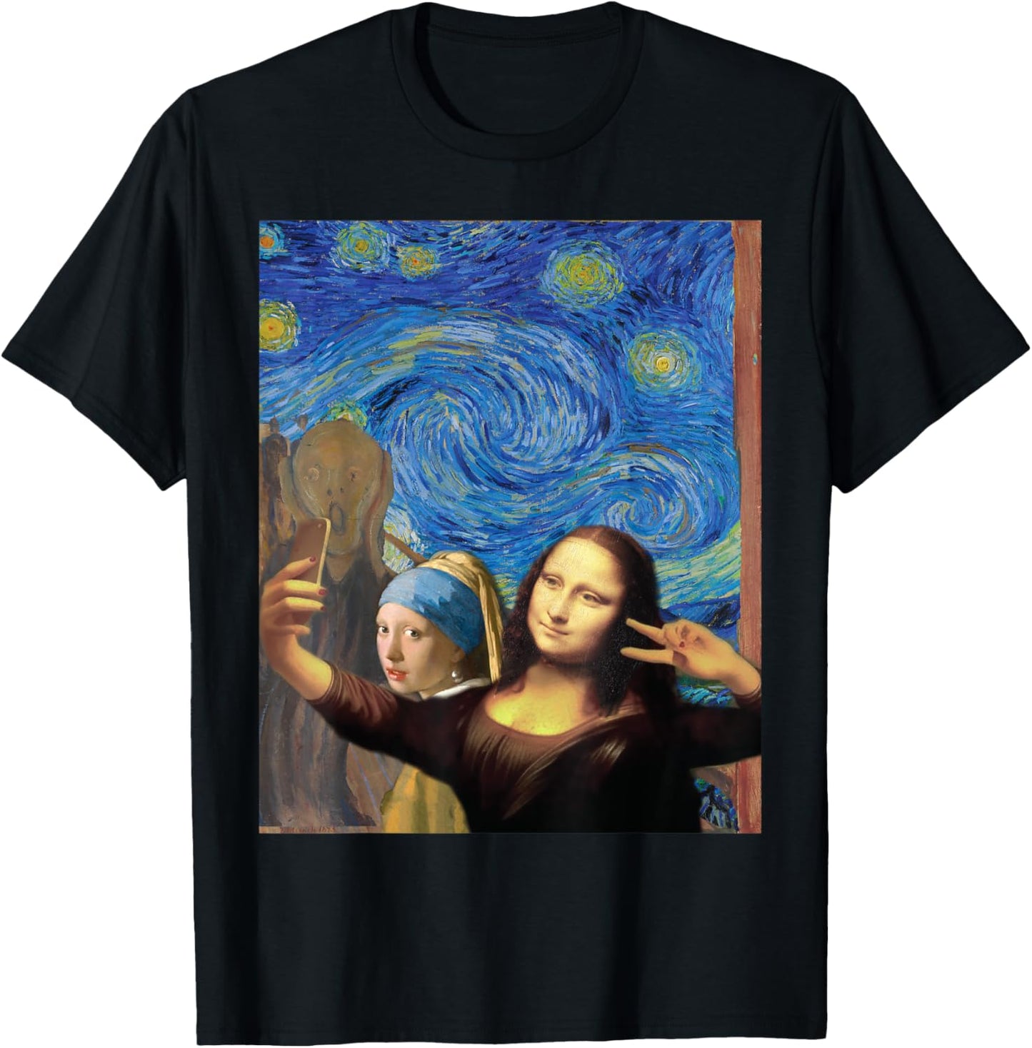 Funny Mona Lisa Selfie T-Shirt - T-Shirt | Black