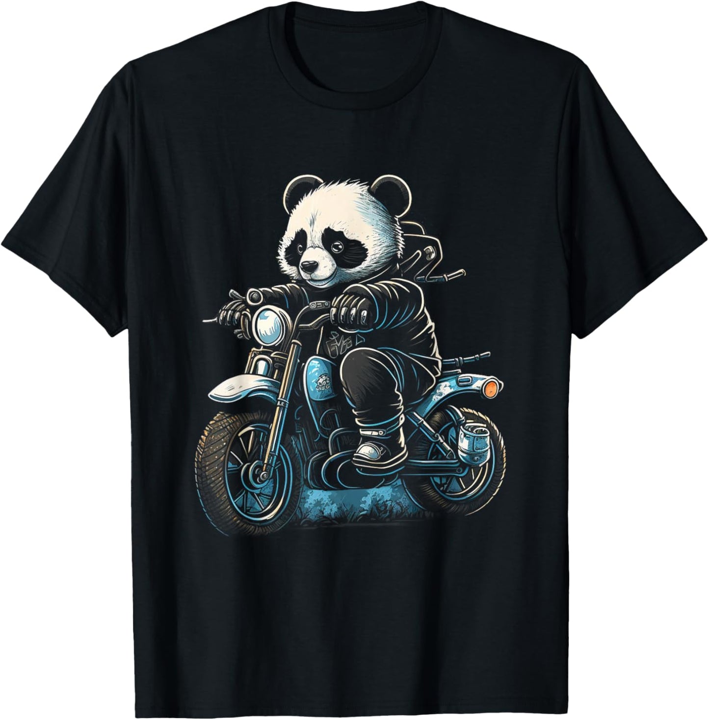 Panda riding motorcycle biker panda bear motorcyclist gift T-Shirt - T-Shirt | Black