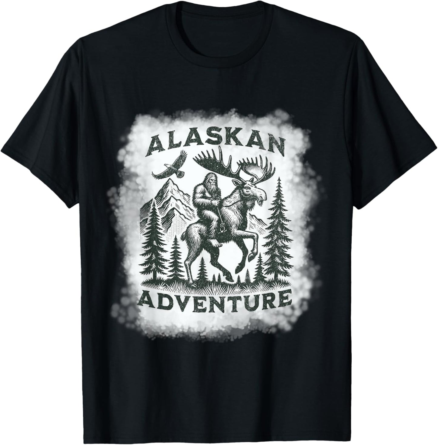 Alaskan Adventure Bigfoot Riding Moose Funny Outdoor Alaska T-Shirt - T-Shirt | Black