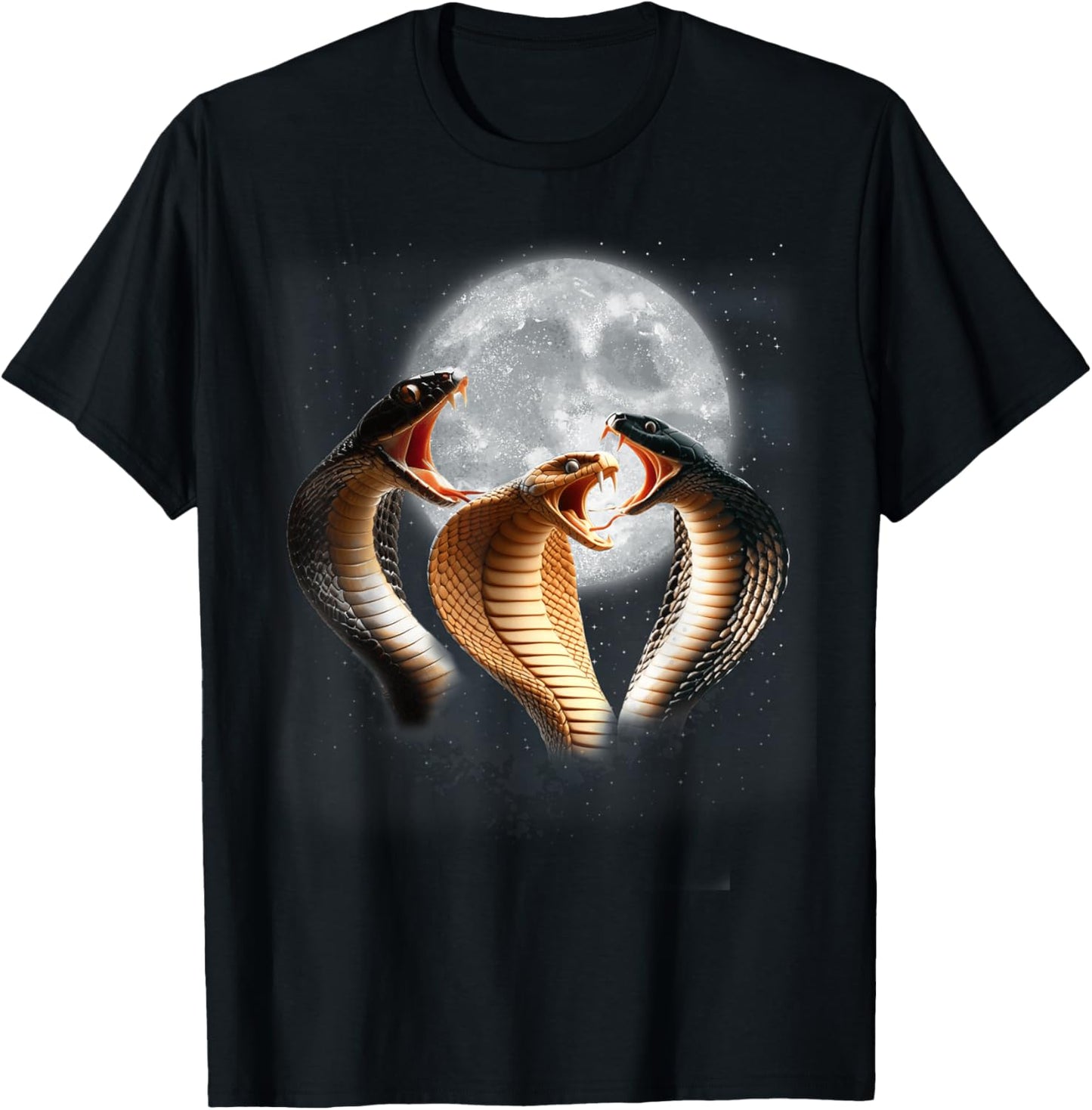 3 King Cobra Snakes Howling At The Moon Funny Venom Snake T-Shirt - T-Shirt | Black