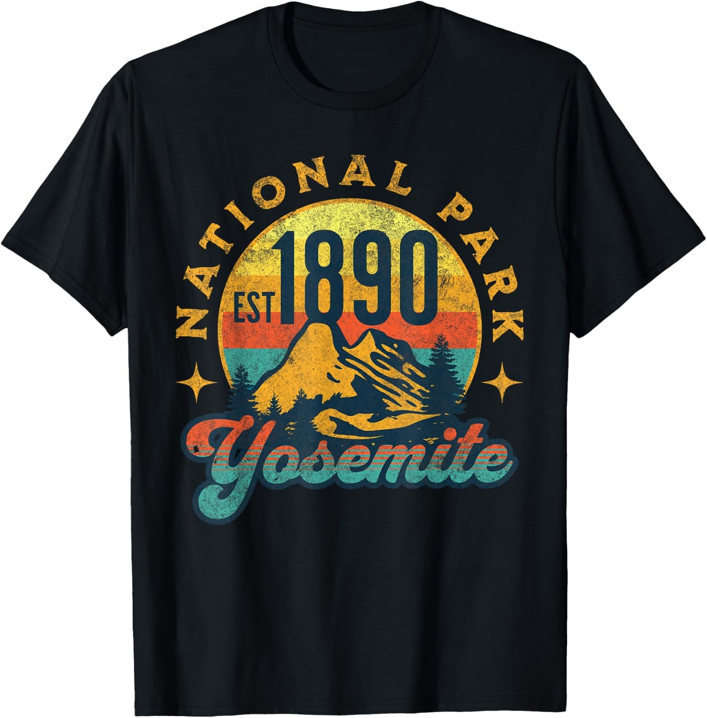 Yosemite California Nature Mountains Hiking Outdoors Vintage T-Shirt - T-Shirt | Black