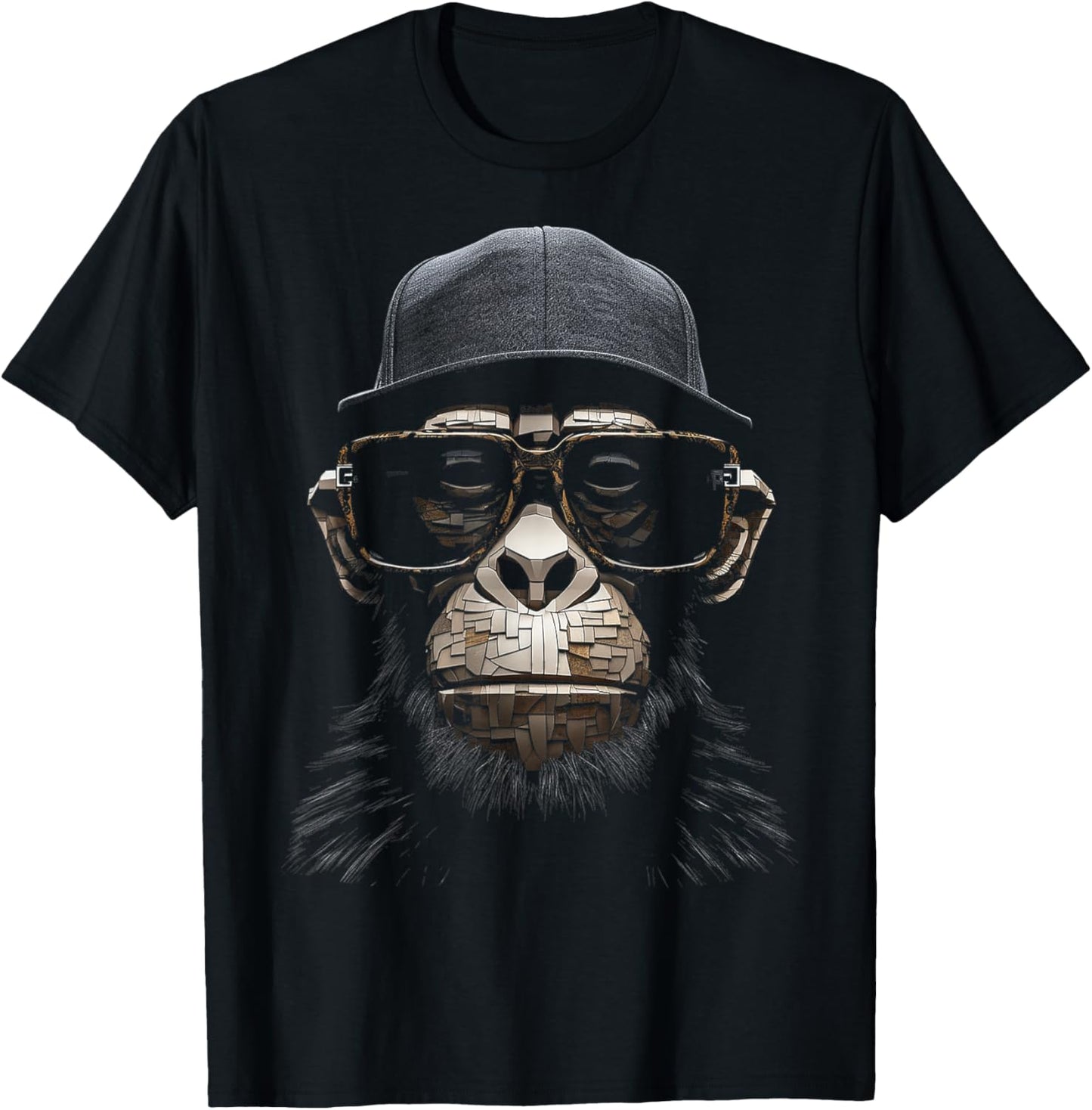 Monkey Drawing Human Art Animal Polygon Graphic Monkey T-Shirt - T-Shirt | Black