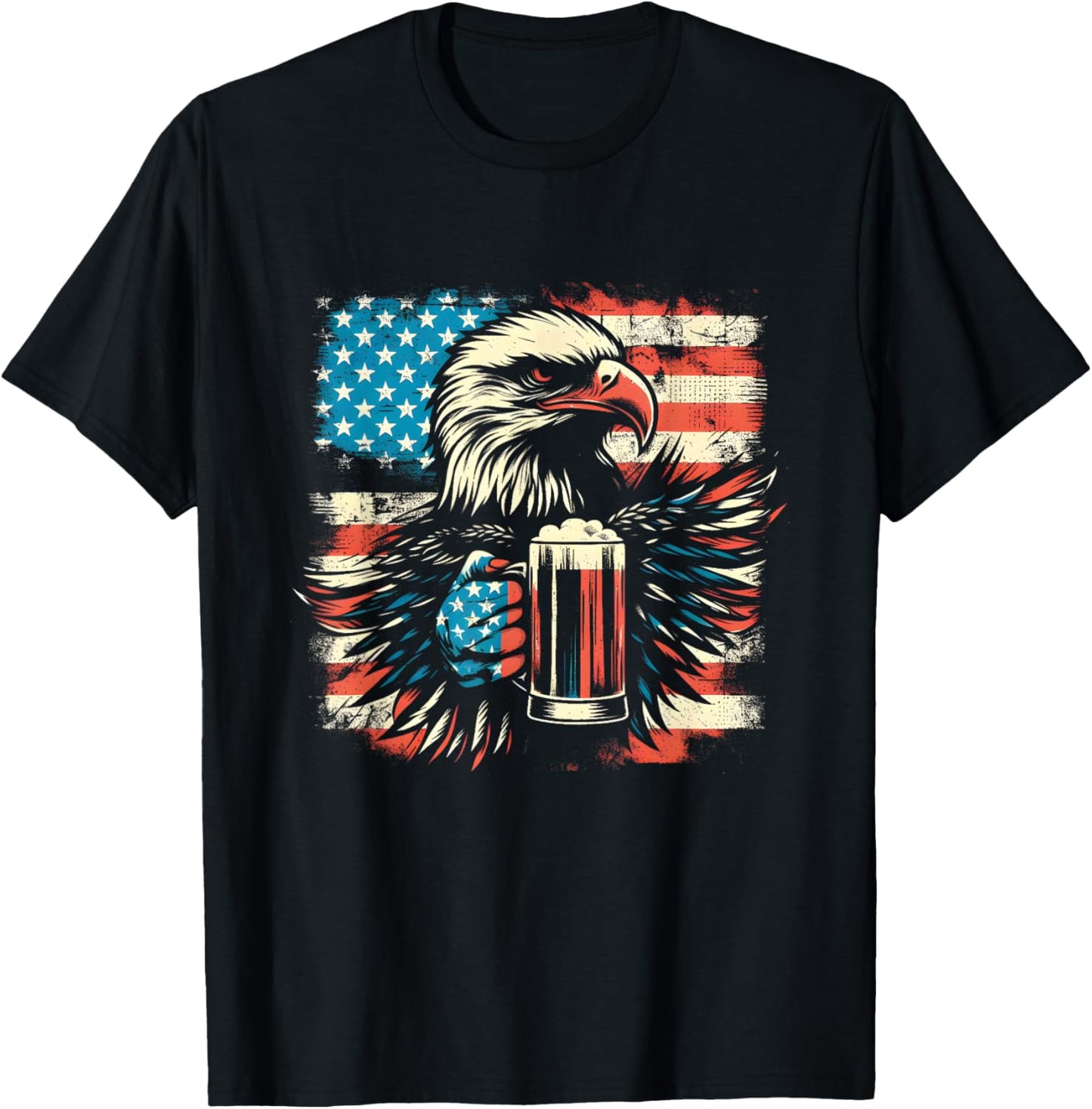 Bald Eagle Beer American Flag - Patriotic USA Beer Lover Men T-Shirt - T-Shirt | Black