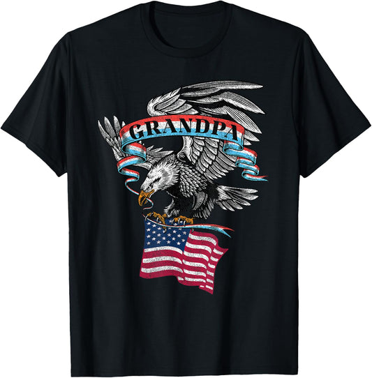 Grandpa American Flag USA Eagle Vintage Graphic T-Shirt - T-Shirt | Black