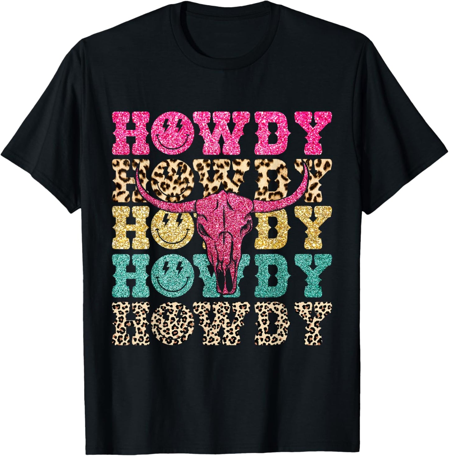 Howdy Smile Face Rodeo Western Country Southern Cowgirl T-Shirt - T-Shirt | Black