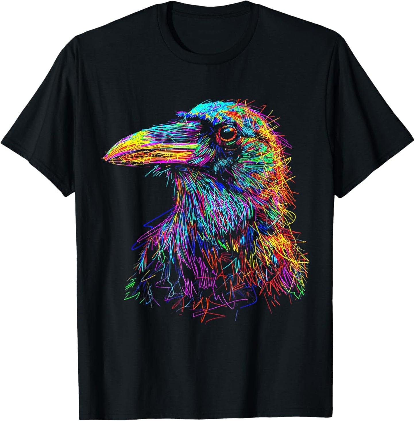 Raven Colorful Abstract Animal Bird Illustration Crow T-Shirt - T-Shirt | Black