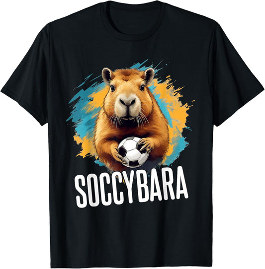 Soccybara Delight - Capybara with Football Soccer T-Shirt - T-Shirt | Black