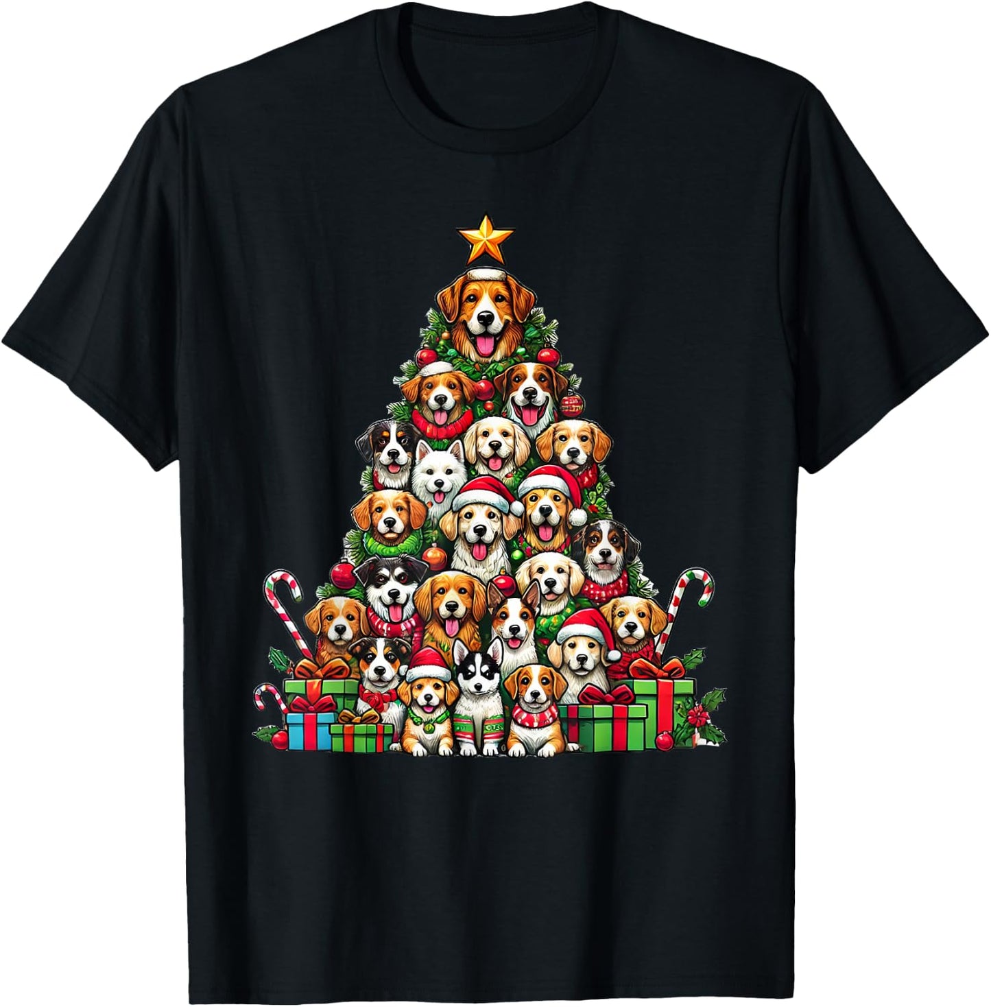 Dog Christmas Tree Funny Dog Xmas Women Girls Kids T-Shirt - T-Shirt | Black
