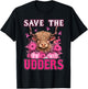 Save The Udders Messy Hair Highland Cow Pink Breast Cancer T-Shirt - T-Shirt | Black