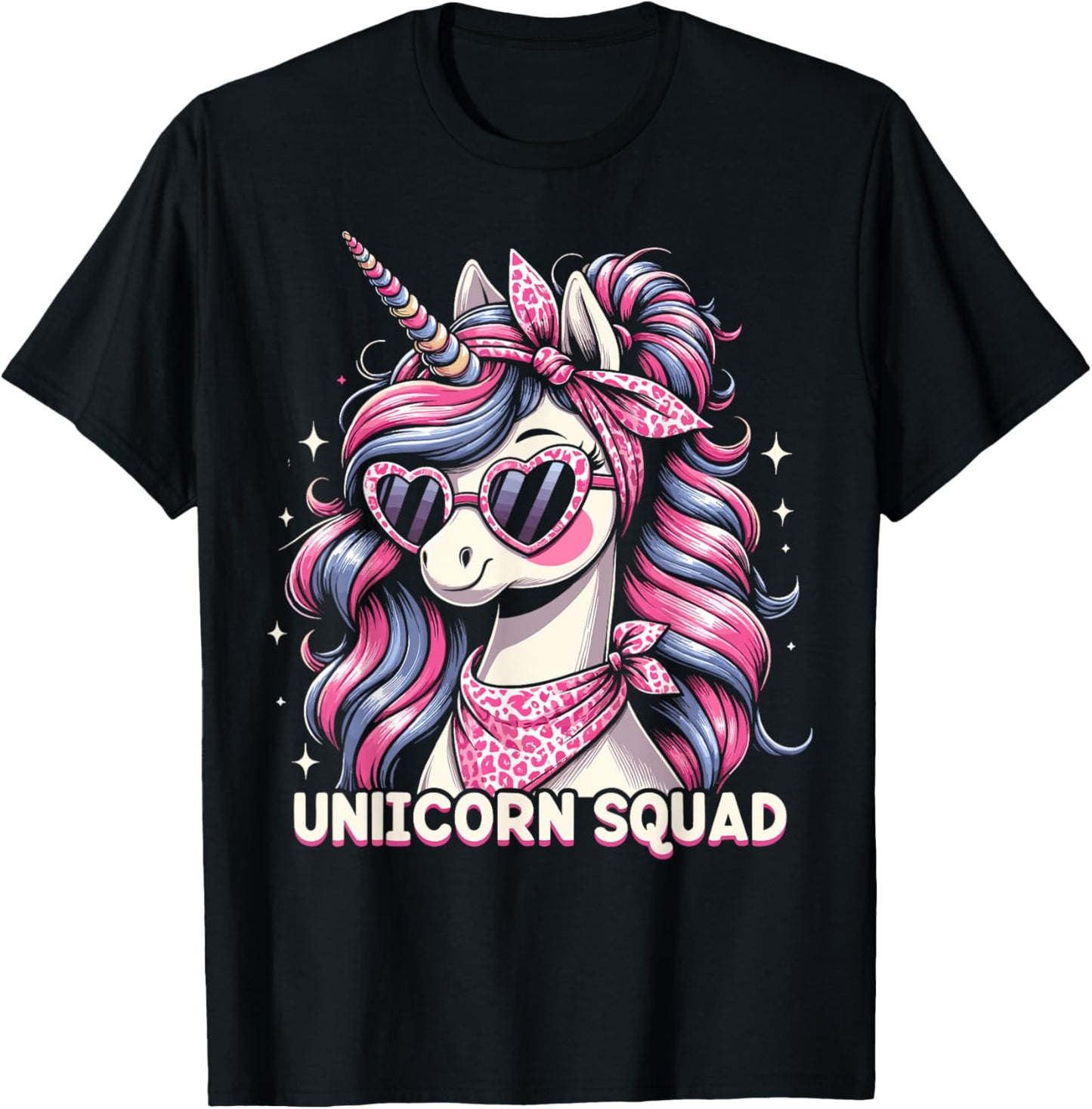 Unicorn Squad - Graceful Unicorn with leopard Bandana T-Shirt - T-Shirt | Black